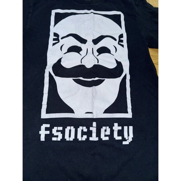 NBC Universal Mr Robot Black  fsociety Mens Graphic T Shirt Size Small Print - Picture 2 of 4